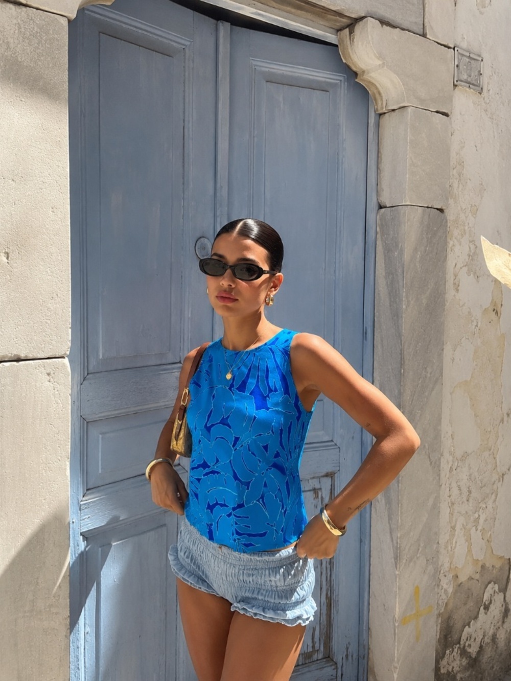 Ralph Lauren Tropical Rayon Crop Top Turquoise Size XS Blue